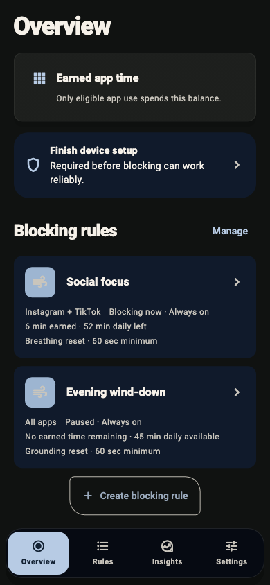 Habit Protector Overview screen