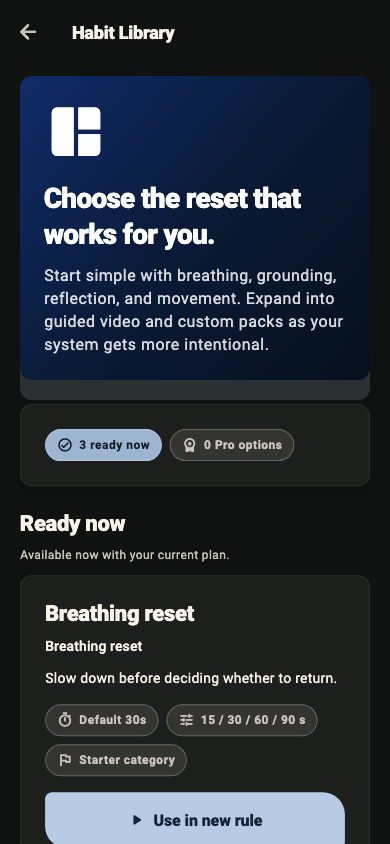 Habit Protector Habit Library screen